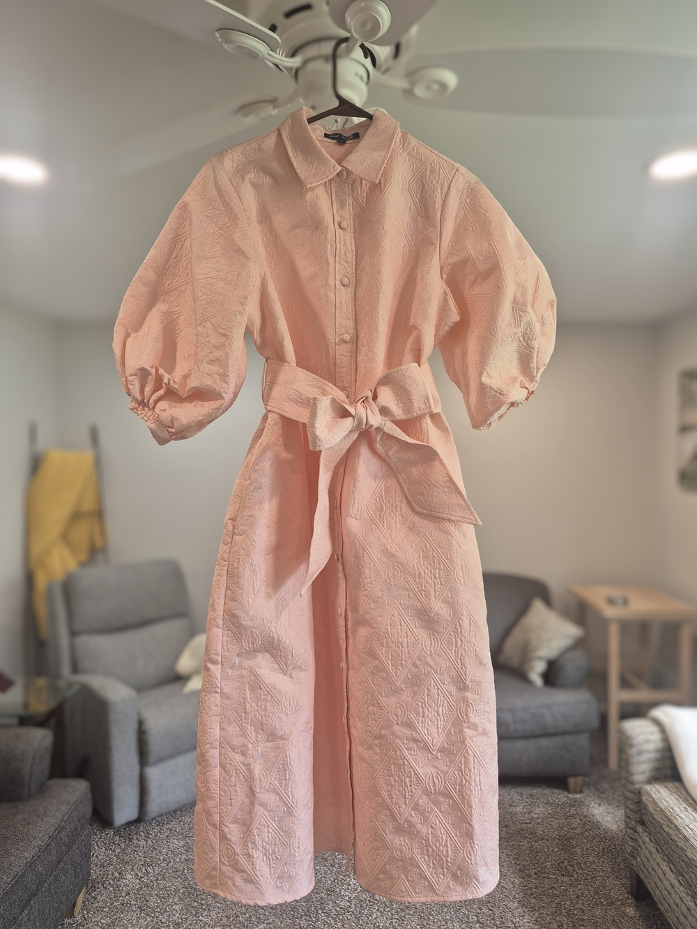 Trish Scully Pink Textured Midi Dress | Size Large | NWT